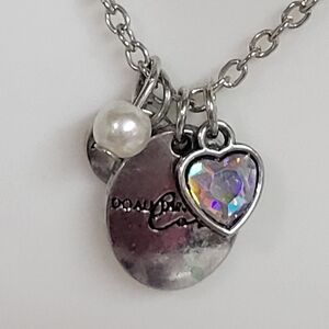 TRUE VINTAGE SILVER "DO ALL THINGS WITH LOVE" "MOM" CRYSTAL HEART